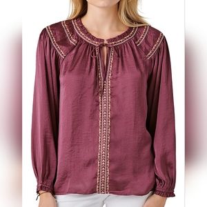 NWT Lucky Brand Plum Purple Satin Peasant Top (L)